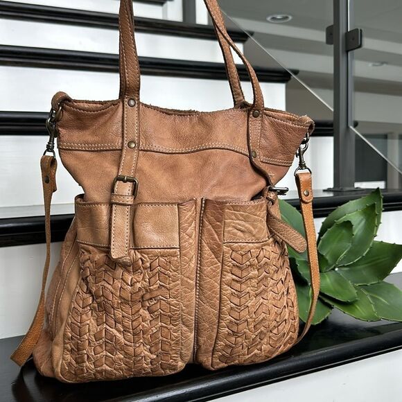 ORIGI HAND MADE ITALY P’ELLE BOVINA LEATHER LARGE WOVEN BAG TOTE PURSE RARE - Picture 2 of 16